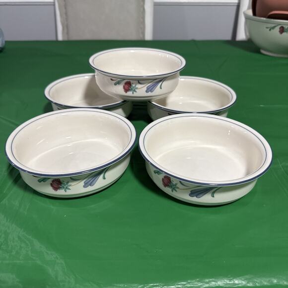 (Set of 5) Lenox Chinastone POPPIES ON BLUE 6 1/4" Cereal or Soup BOWLS (USA) - Picture 1 of 8
